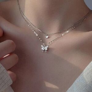 Silver Layered Butterfly Necklace